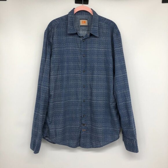Boss Orange by Hugo Boss Blue Chevron Patterned Buttoned Men’s Shirt size L - Picture 13 of 13